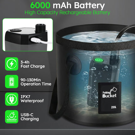 Doccia da Campeggio Portatile 20L Secchio Pieghevole 6000mAh Display LED