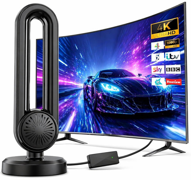 Antenna TV per interni, 2026 TV digitale Ariels da interni, a lungo raggio di oltre 350 miglia, con amplificatore di segnale per Freeview, antenna TV digitale amplificata 4K 1080P HD con cavo lungo