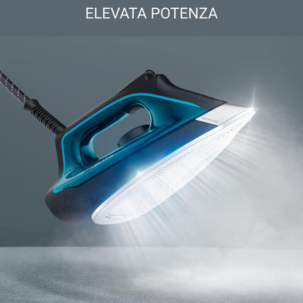 Ferro da Stiro a vapore con Caldaia Silenziosa, 2800W, 1.3 L, 7.5 bar, 480 g/min, Colore Nero/Blu. Silence Steam Pro DG9222,