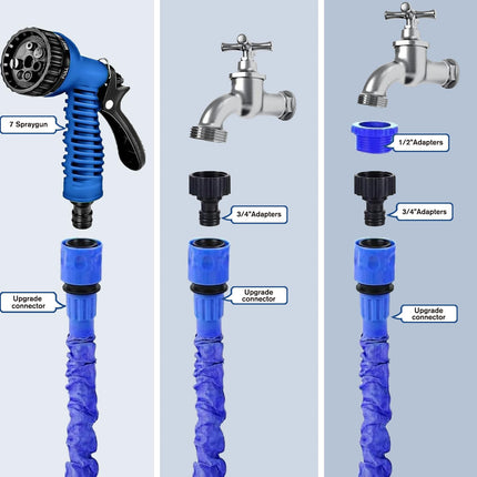 LINGKY Tubo da Giardino Estensibile 30 Metri Tubo Acqua Giardino - Canna Acqua Giardino con 7 modalità Pistola a Spruzzo, Tubo Irrigazione con Raccordi da 1/2" e 3/4" Attacco