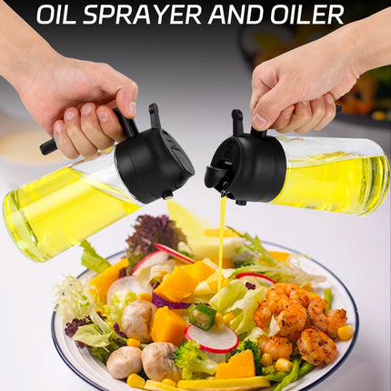 Spruzzatore 2 in 1,Spray Olio Cucina,470 ml Dispenser per Olio e Aceto,Spruzzatore Dispenser per Olio 2 in 1,Bottiglia Spray per Olio in Vetro con Pennello per Domestico,Grigliate,Cucina(Nero)