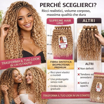 Extension Capelli Ricci Lunghi 75cm - Set 9 Pezzi 330g in Bioproteina – Look Naturale Voluminoso Ondulato – Scalatura Professionale 65/70/75cm - Effetto Riccio (Total Black), PAMELA