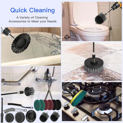 32 Pezzi Testina Spazzola Avvitatore a Batteria, Set Spazzole per Trapano, Kit Spazzola Trapano Power Scrubber per Cerchi, Tappeti, Bagno, Auto, Piastrelle, Pavimento