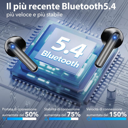 JBES Cuffie Bluetooth, Auricolari Bluetooth 5.4 In Ear Stereo con 4 Microfono ENC, 60 Ore Cuffiette Wireless Cancellazione Rumore, IP5 Auricolare per iPhone e Androide, Earbuds (Nero)