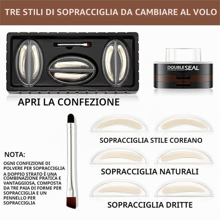 Kit di Timbri per Sopracciglia a Doppio Colore, Timbro per Sopracciglia Impermeabile con Polvere a Prova di Sudore a Lunga Durata, con 3 Stencil Intercambiabili e Pennello, Finitura Opaca Naturale (B)