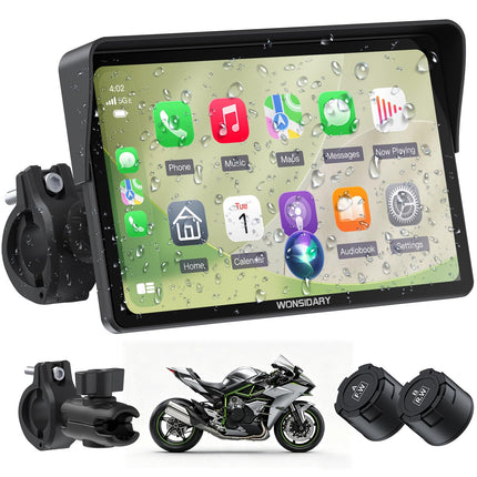 Wonsidary W722TPMS Schermo CarPlay Moto 7" Senza Fili con Android Auto,TPMS