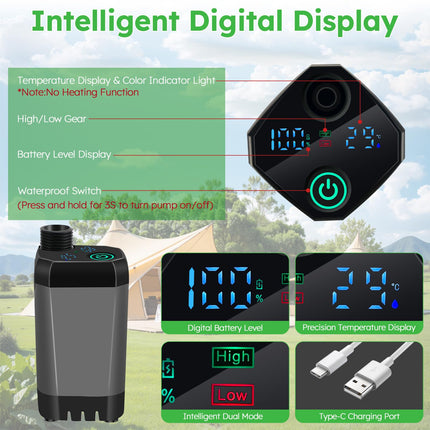 Doccia da Campeggio Portatile 20L Secchio Pieghevole 6000mAh Display LED