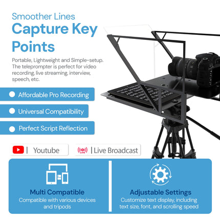Leeventi Teleprompter Compatibile con Ipad, Tablet, Smartphone e Fotocamera Dslr, Controllo con Telecomando o App, Compatibile con Android e iOS, Ideale per Registrazioni Video (Version 5.0)