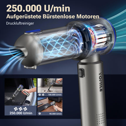 Yomile Aspirabriciole Senza Fili, 27000PA 4 in 1 Aspirapolvere per Auto Portatile,Aspiratore e Soffiatore con Motore Brushless Mini Aspirabriciole Senza Fili Potente per Auto Casa