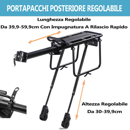 YONTUO Portapacchi Posteriore per Bici, Portapacchi per Bici da Carico, Morbida Imbottitura Sospesa, Grandi Paratie di Protezione e Riflettenti, Regolabile, Universale, Adatto per Telai da 24" a 29