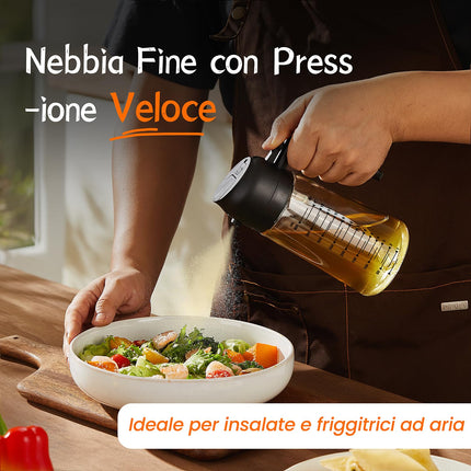 TrendPlain Spruzzino Olio per Friggitrice Aria 470ml, Dosatore Olio 2 in 1, Oliera Spray per Cucina, Insalata e Aceto, Accessori Cucina senza BPA (Nero)