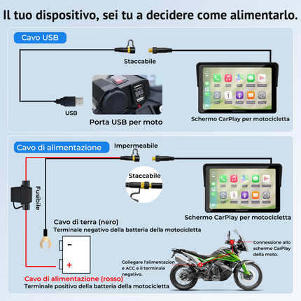 Wonsidary W722TPMS Schermo CarPlay Moto 7" Senza Fili con Android Auto,TPMS