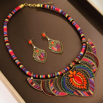 XFSRG Parure Gioielli Donna Etnica Colorata Collana e Orecchini Pendenti in Stile Boho Chic per Feste e Occasioni Speciali