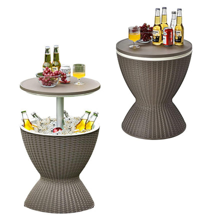 RELAX4LIFE 3-in-1 Tavolino Bar da Esterno/Tavolo Frigo/Secchiello Portaghiaccio 30L, Altezza Regolabile 57,5/82cm, Effetto Rattan PP resistente UV, per Esterno Giardino Piscina Campeggio (Marrone)