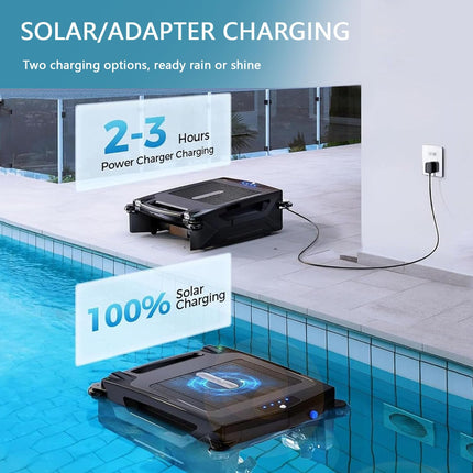 moupeaktain Skimmer per Piscina Senza Fili Ad Energia Solare, Robot Pulitore Automatico per Piscina, Aspirapolvere per Piscina con Doppia Ricarica / 2 modalità/Evita Ostacoli/Parcheggio Autonomo