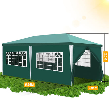Gazebo impermeabile da 3 x 6 m, con 6 pannelli laterali e finestre, per feste, protezione dai raggi UV, per esterni, giardino, feste, matrimoni, bancarelle del mercato, colore verde (stück)
