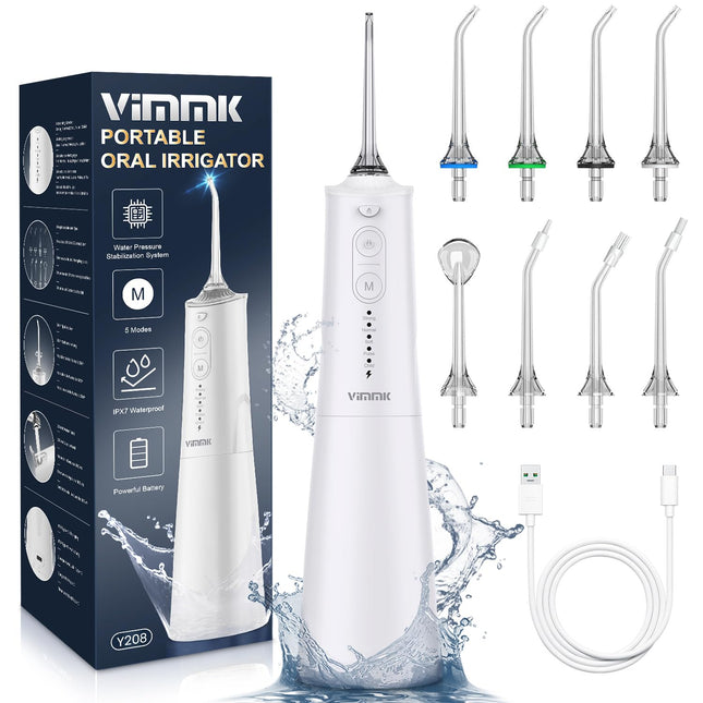 Vimmk Irrigatore Orale Senza Fili, Idropulsore Dentale ad Acqua con Irrigatore Orale Dentale Ricaricabile Impermeabile IPX7 per Viaggi a Casa (Bianco)