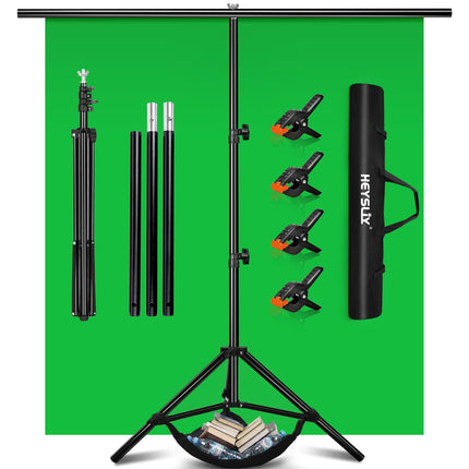 Heysliy Sfondo verde schermo con supporto kit, 6,5 x 6,5 m portatile verde schermo stand con schermoverde da 5 x 6,5 m per streaming, videogiochi, zoom