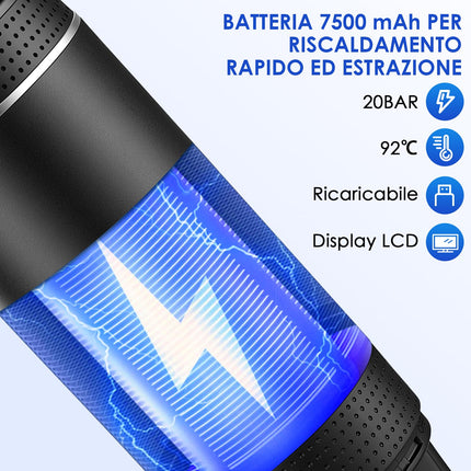 Dreamhigh® Macchina Caffè Portatile 7500mAh, Mini Macchina Espresso Portatile da Viaggio con USB Type-C & Display LED, Espresso 20 Bar per Capsule & Caffè Macinato, Ideale per Camping e Viaggi