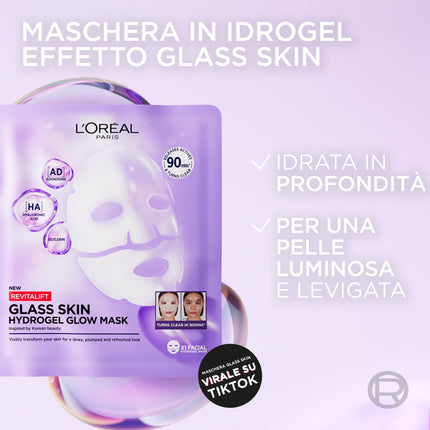 L'Oréal Paris Revitalift Glass Skin Maschera in Idrogel Viso, 4pz