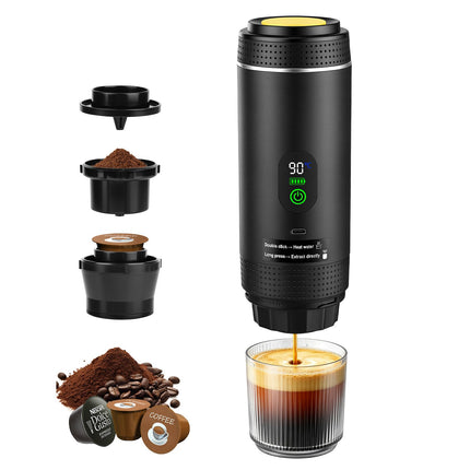 Dreamhigh® Macchina Caffè Portatile 7500mAh, Mini Macchina Espresso Portatile da Viaggio con USB Type-C & Display LED, Espresso 20 Bar per Capsule & Caffè Macinato, Ideale per Camping e Viaggi