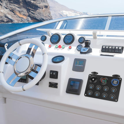 Geloo Pannello Interruttori a Bilanciere 12V/24V Impermeabile Levetta 8 Interruttore con Voltmetro Digitale Accendisigari Doppio Caricatore USB da 4,2 A per Barca, Auto, RV, Camper
