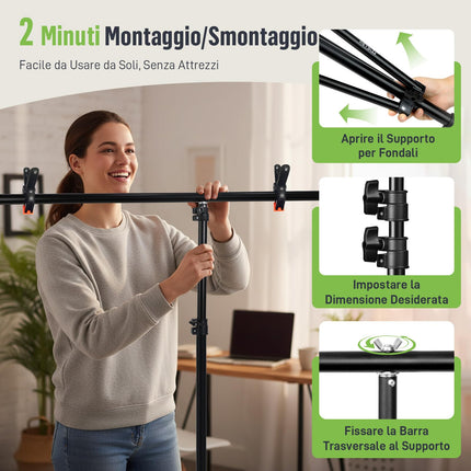 Heysliy Sfondo verde schermo con supporto kit, 6,5 x 6,5 m portatile verde schermo stand con schermoverde da 5 x 6,5 m per streaming, videogiochi, zoom