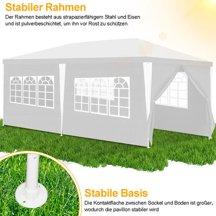 Gazebo Plastica impermeabile da giardino con 6 pannelli laterali, tenda da campeggio per giardino, protezione solare, tenda per feste, bancarelle, festival, colore bianco, 3 x 6 m