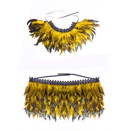 Gonna Donne Piume Scialle Abito Fashion Punk Gothic Halloween Carnevale Harness Plus Size Half Dress Suit (Giallo Arancio)