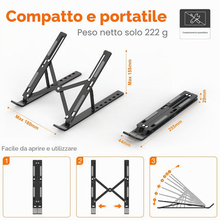 GRIFEMA Supporto PC Portatile e Laptop Regolabile, Rialzo Pieghevole