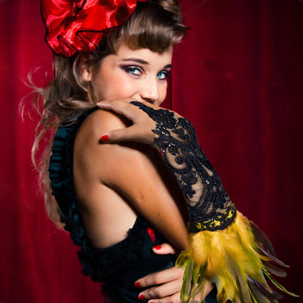 2 Pezzi Guanti di Pizzo di Piume, Guanti di Pizzo di Epoca, Guanti di Pizzo Senza Dita, Abbigliamento Gotico, Adatti per Carnevale, Halloween, Balli Studenteschi, Cosplay, Feste(Giallo Nero)