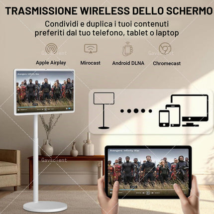 TV Intelligente Portatile FHD 2ª Generazione, Android 12, TV-Tablet Rotolante su Ruote, Batteria 6000mAh Integrata, Rotazione Completa – per Cinema Casa & Presentazioni Ufficio 21.5-4/64G