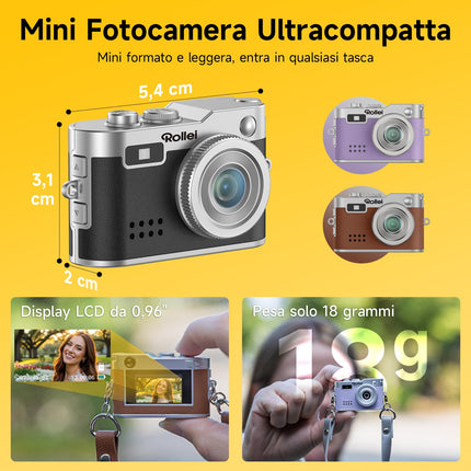 Rollei Mini Fotocamera Digitale Nero 1080P FHD Piccola Cámara Digital Retrò