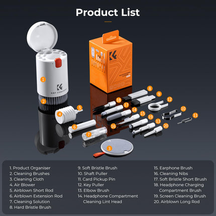 K&F CONCEPT 20 in 1 Kit Pulizia PC Tastiera Phone Schermo Fotocamera