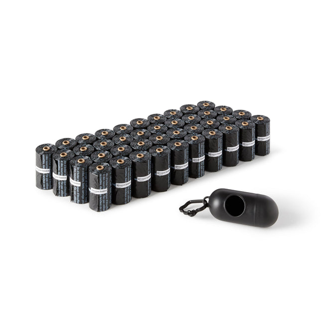 Amazon Basics Sacchetti igienici per cani con dispenser e clip per guinzaglio, inodori, 600 pezzi (40 confezioni da 15 sacchetti)