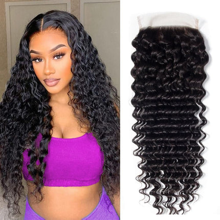 4x4 HD Transparenza Svizzera Lace Chiusura Capelli Umani Brasilegni Onda Profonda Ricci Colore Naturale (16 pollici)