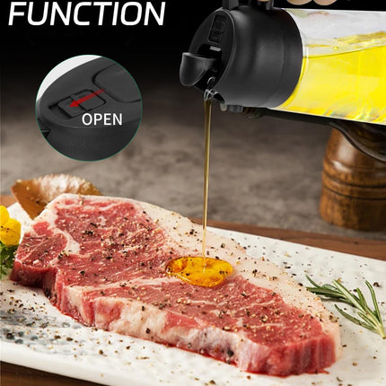 Spruzzatore 2 in 1,Spray Olio Cucina,470 ml Dispenser per Olio e Aceto,Spruzzatore Dispenser per Olio 2 in 1,Bottiglia Spray per Olio in Vetro con Pennello per Domestico,Grigliate,Cucina(Nero)