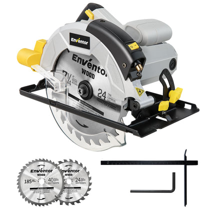 Sega Circolare 1200W con Guida Laser, per Legno, 2 Lama da 185mm (24T&40T), 5800RPM,Taglio Massima:62mm (90°) e 42mm (45°),Motore Di Rame Puro,Inclusa Guida di Rip