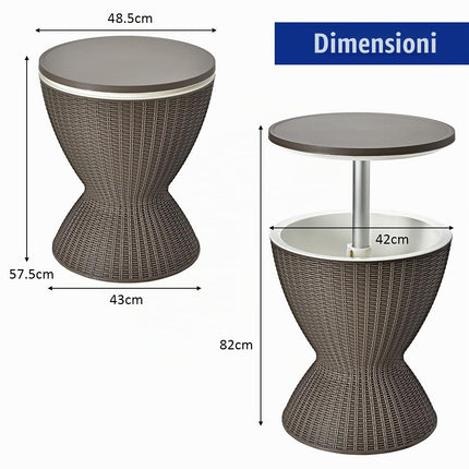 RELAX4LIFE 3-in-1 Tavolino Bar da Esterno/Tavolo Frigo/Secchiello Portaghiaccio 30L, Altezza Regolabile 57,5/82cm, Effetto Rattan PP resistente UV, per Esterno Giardino Piscina Campeggio (Marrone)