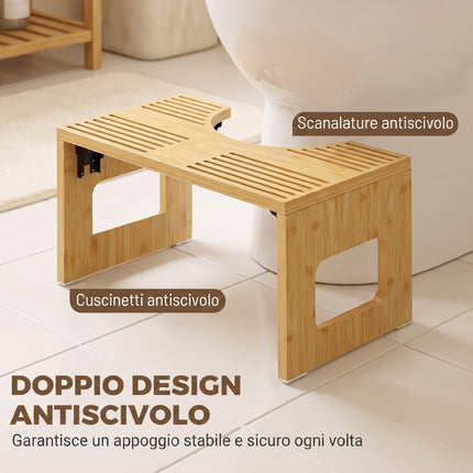 HOMCOM Sgabello da Toilette Pieghevole in Bambù WC 42.5x25x20 cm Rovere