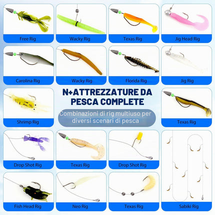 Set di 460 esche da pesca con grande scatola a 3 strati – Accessori da pesca completi con pinze, ganci, crankbait, svasatori, jig, piombo e molto altro ancora – regalo per uomini
