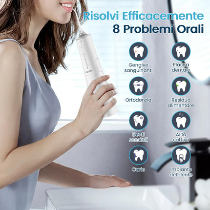 Vimmk Irrigatore Orale Senza Fili, Idropulsore Dentale ad Acqua con Irrigatore Orale Dentale Ricaricabile Impermeabile IPX7 per Viaggi a Casa (Bianco)