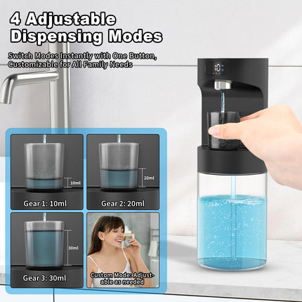 Dalugo Dispenser Automatico per Collutorio, 600ml Fissaggio a Parete, 2 Bicchieri Magnetici, Nero, Elettrico, Per Bambini e Adulti, Bagno