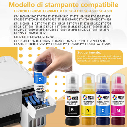 SUPERSUBINK inchiostro per sublimazione Stampante et 1810 2810 ET-2850 2830 2815 4810 Compatibile EcoTank (Riempimento automatico/Senza ICC/Anti-UV)