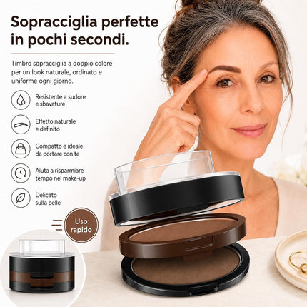 Kit di Timbri per Sopracciglia a Doppio Colore, Timbro per Sopracciglia Impermeabile con Polvere a Prova di Sudore a Lunga Durata, con 3 Stencil Intercambiabili e Pennello, Finitura Opaca Naturale (B)