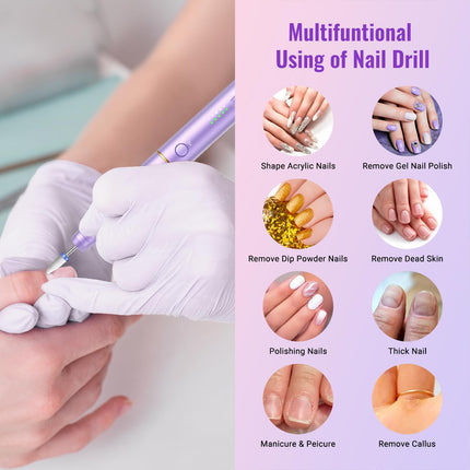 Fresa per Unghie, Lima Unghie Elettrica Professionale Senza Fili con USB Ricaricabile, 12 in 1 Kit Manicure e Pedicure Elettrico per Rimozione Smalti e Gel Semipermanente