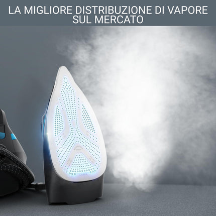 Ferro da Stiro a vapore con Caldaia Silenziosa, 2800W, 1.3 L, 7.5 bar, 480 g/min, Colore Nero/Blu. Silence Steam Pro DG9222,