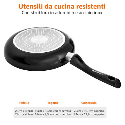 Amazon Basics - Set di pentole in ceramica antiaderente per induzione, 6 pezzi, con coperchi