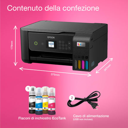 Epson EcoTank ET-2870 Stampante con Serbatoi D’inchiostro | Stampa a Casa Alti Volumi | Wi-Fi | A4 | Stampa, Copia, Scansione | Display LCD 3.7 cm | 3 Anni D'Inchiostro Inclusi