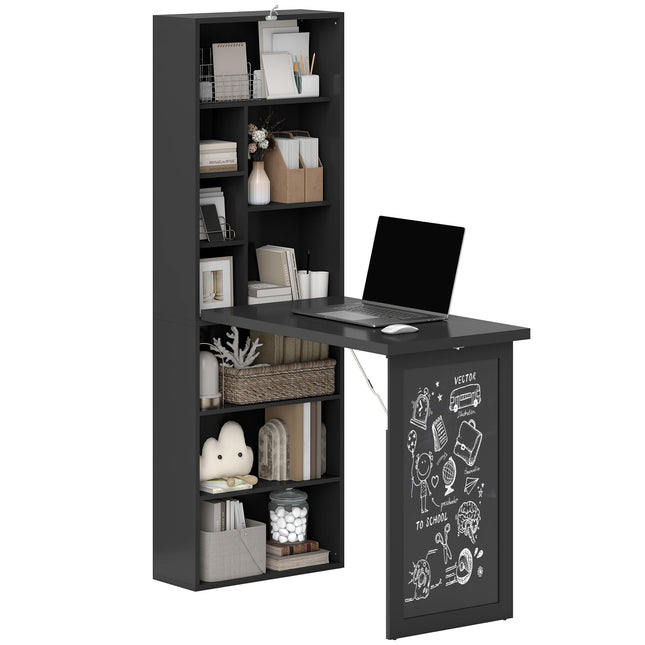 HOMCOM Scrivania con Libreria e Lavagna Nera 98x51x153 cm Nero